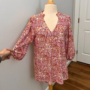 Jude Connally Red Elephant 3/4 Sleeve Tunic Top L